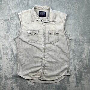 American Eagle Outfitters Mens Sleeveless Denim Western Shirt Vintage Fit M